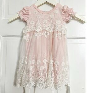 Bebe Gabrielle Victorian Peach Dress with Ivory Lace Sz 6M